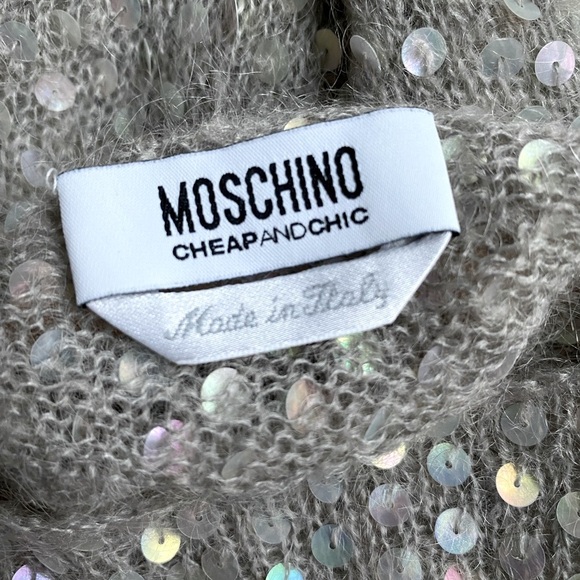 Vintage 90's MOSCHINO Gray Sequin Mohair Crop T-Shirt - Picture 6 of 8